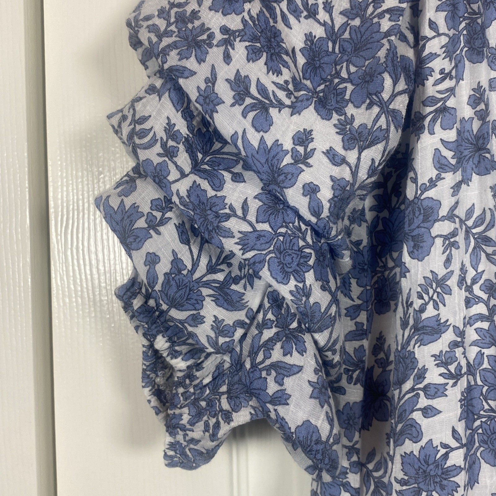 Indigo Rose, Petite Small, Blue Floral Puff Sleeve Crinkle Dress Lined Midi Boho