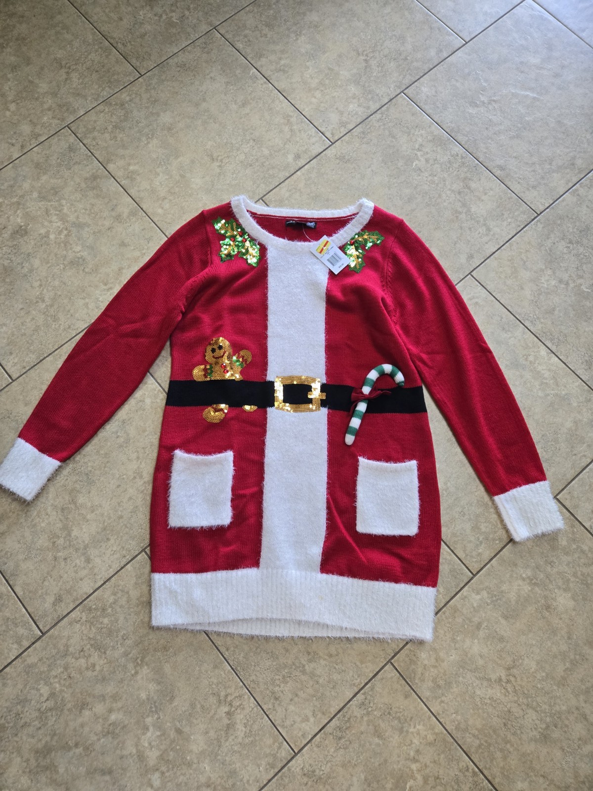 United States Sweaters Women’s Red Mrs. Claus Sweater Dress NWT Sequins Large