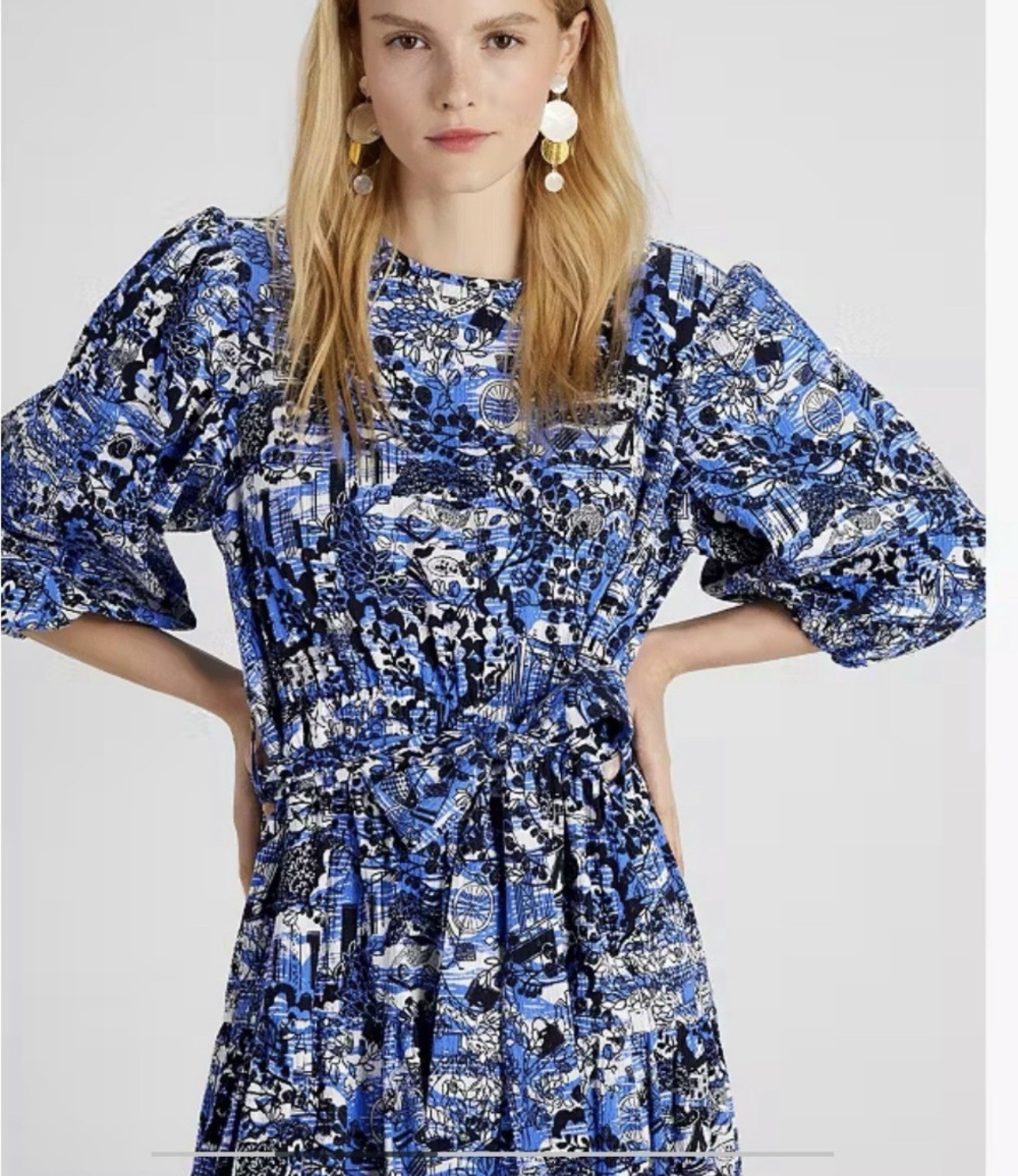 KATE SPADE Scenic Stroll NY Blue Printed Midi Dress NWOT Size L