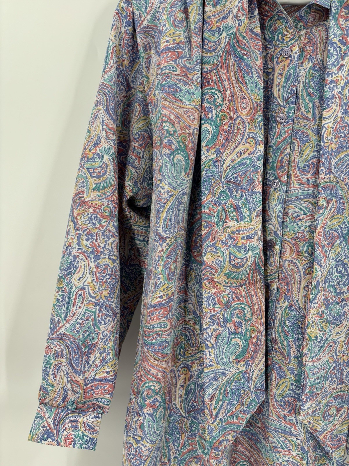 Schrader Vintage Dress Womens 12 Blue Pink Belted Paisley Pussybow Midi Colorful