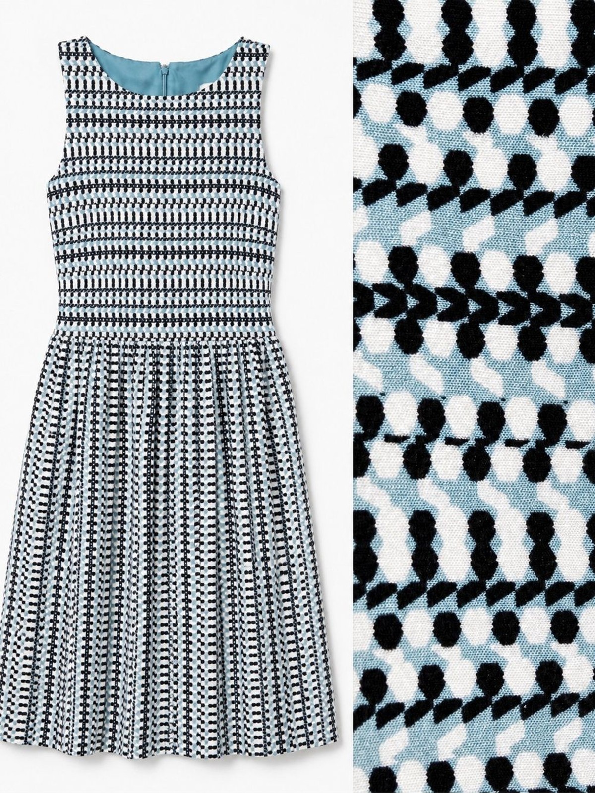 LOFT Petites XSP Blue Geometric Fit & Flare Dress
