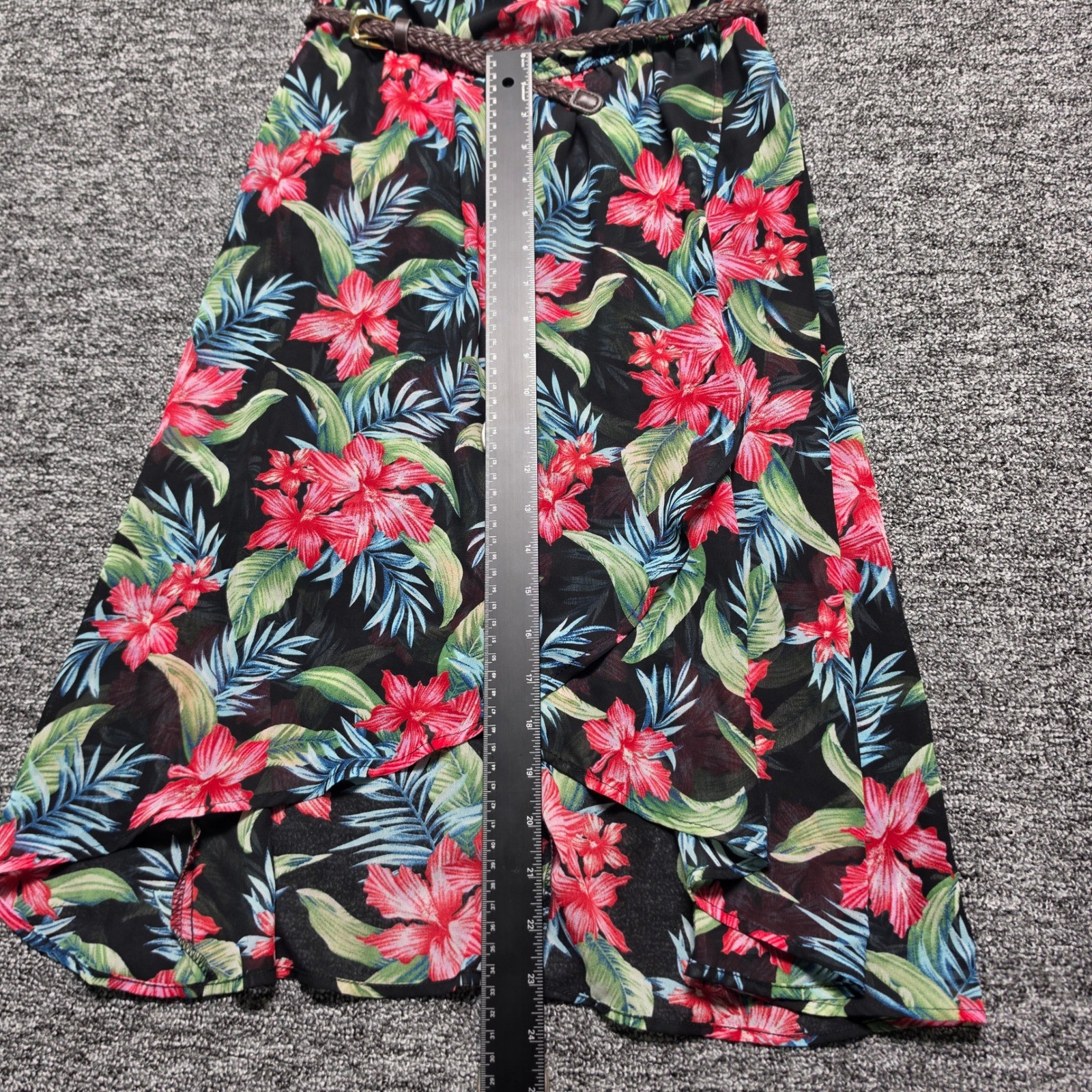 Tube Dress Isis Small Women Black Good Tropical Floral High-Low Belted