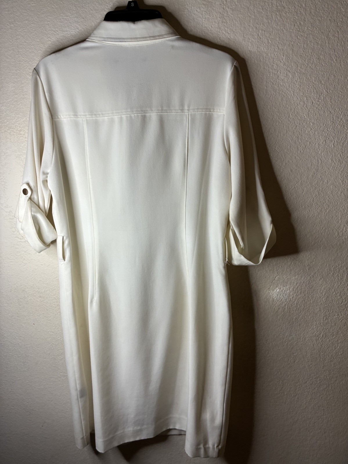 Sharagano Women’s Ivory Front Zip Shirt Dress Pockets Size 12