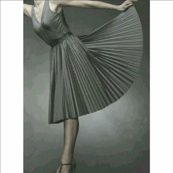 Vintage Banana Republic Pleated Taffeta Dress Silver Gray Cocktail Party Y2K 6