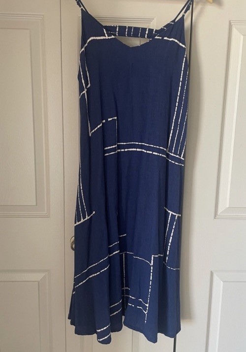 Bel Kazan | Spaghetti strap linen blend dress. Made in Bali. Abstract. Medium