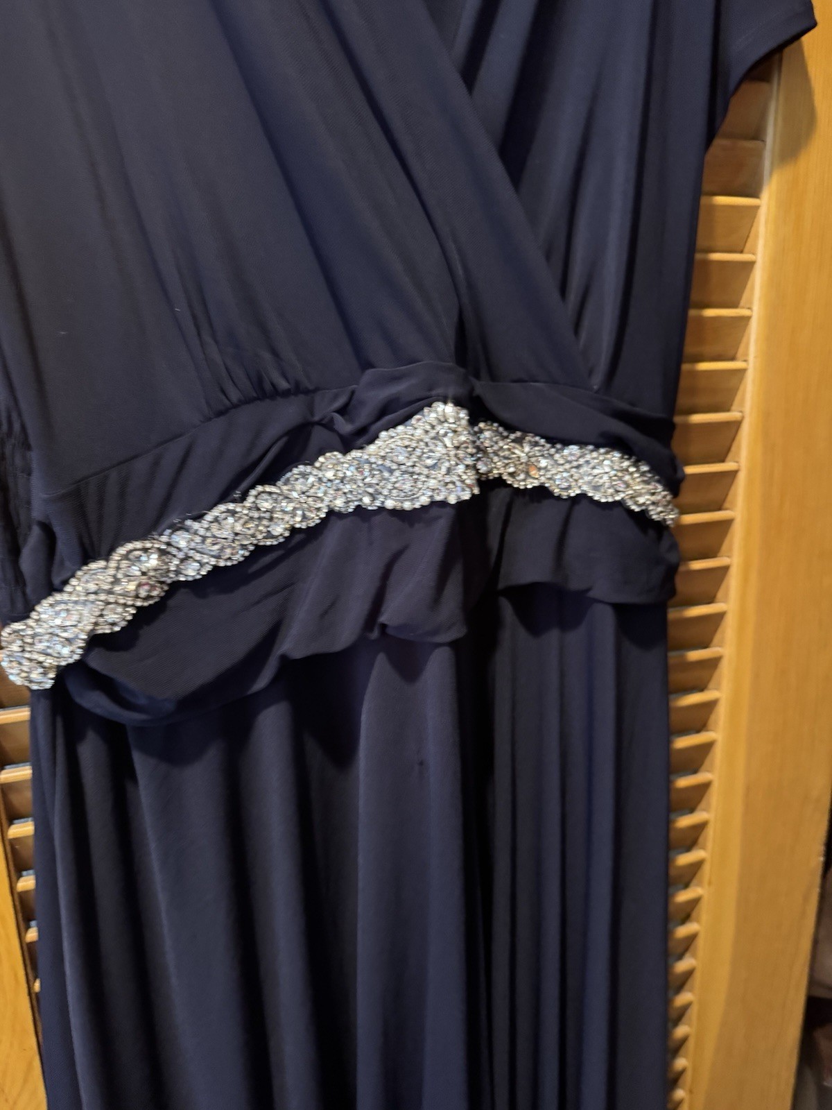 KOH KOH Women’s Plus 4XL Navy Solid Maxi Dress Short Sleeve Rhinestone