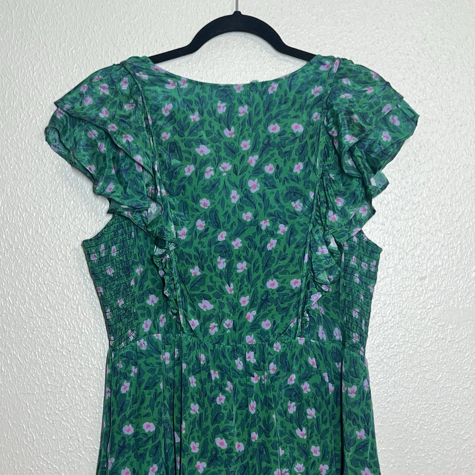 Roller Rabbit Dress Cerro Ondike Mini Green Pink Floral Womens Size Large