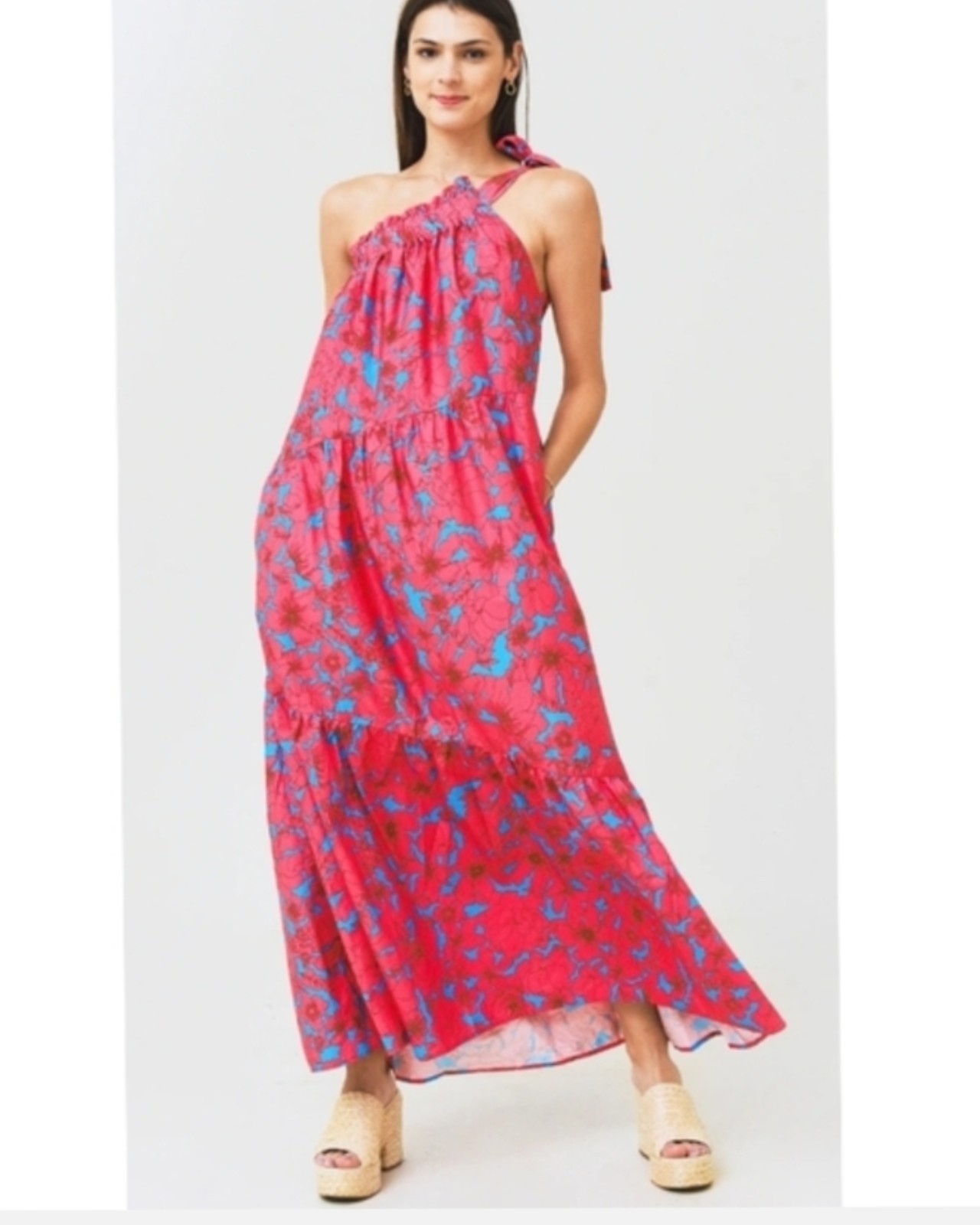 Xirena Maisie One Shoulder Floral Cotton Poplin Dress Pink Women’s M