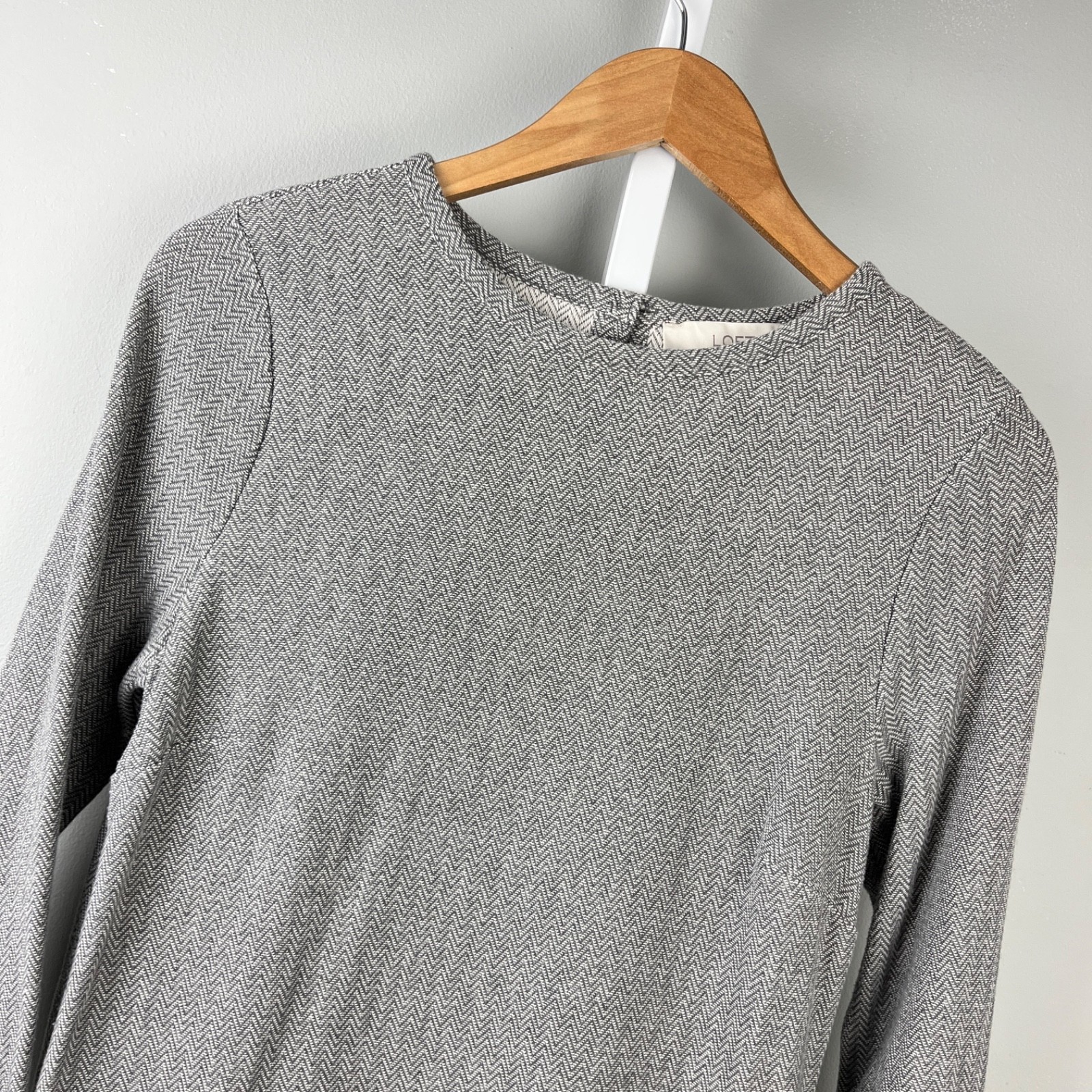 Ann Taylor LOFT Herringbone Dress Womens M Gray Preppy Classic Academia