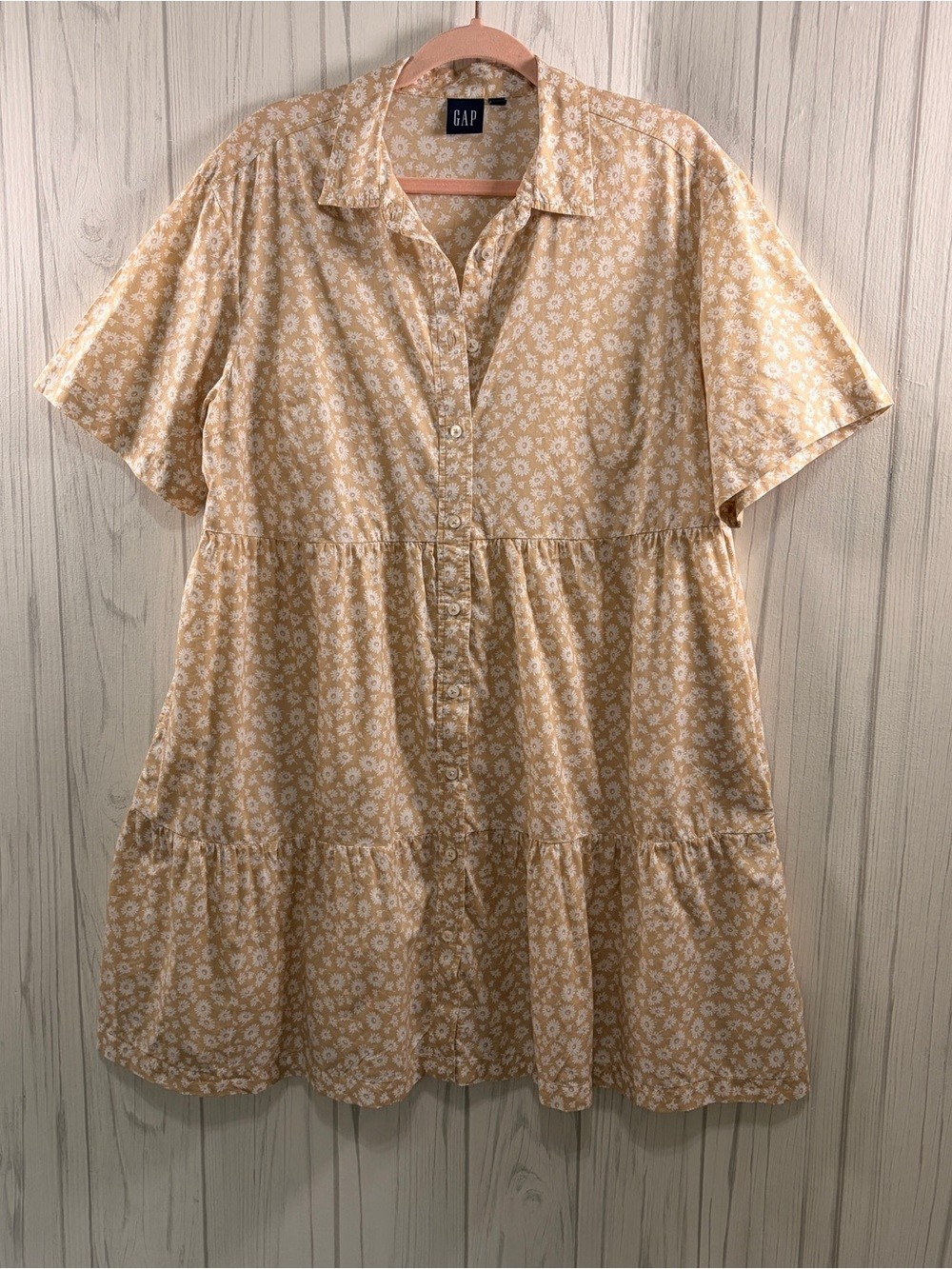 NWOT | GAP Tiered A-line Cotton Shirt Dress Neutral Floral Print, Large