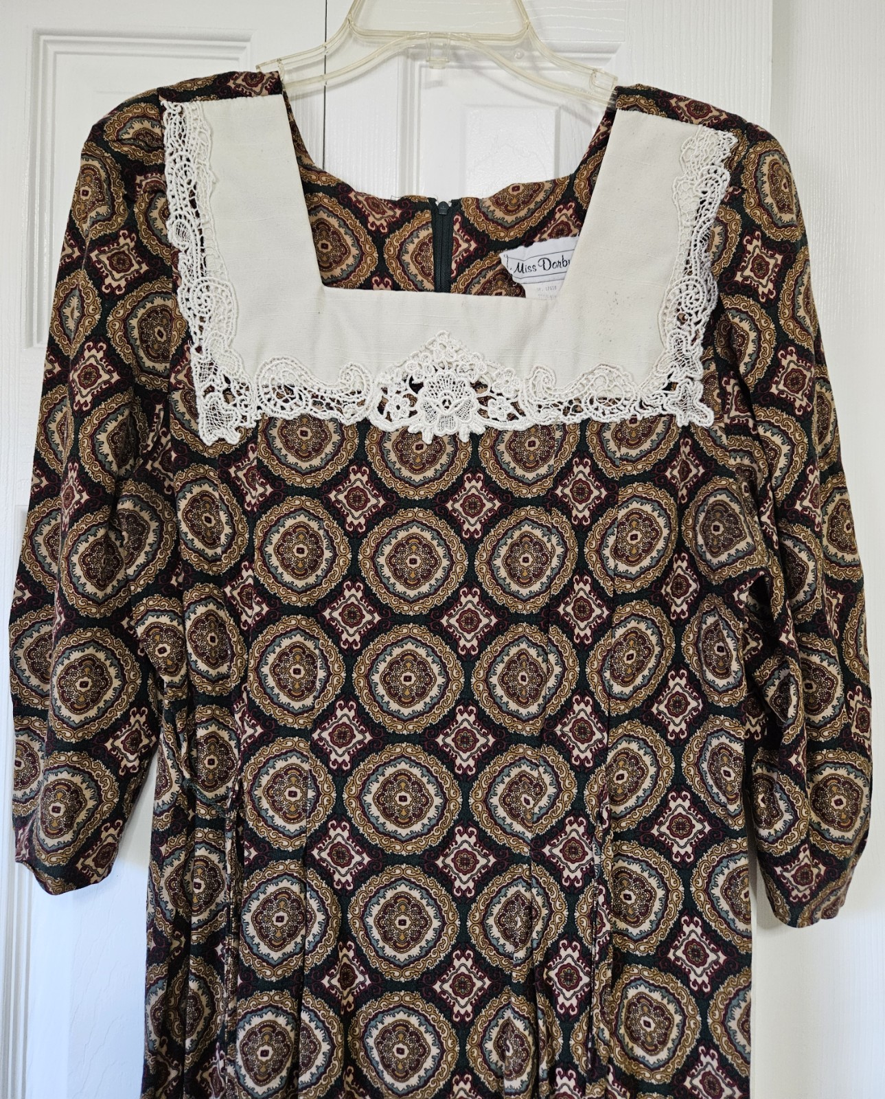 Miss Dorby Women’s Vintage Multicolor Square Neck Midi Dress Zip Back 10