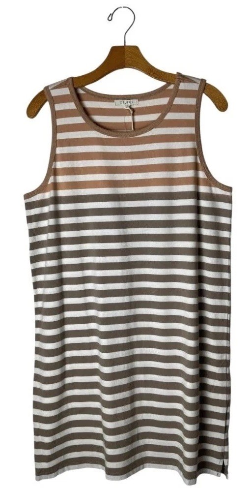 Z Supply Dress Women Large Tan Gray Ombre Striped Tank Mini NWT Athleisure