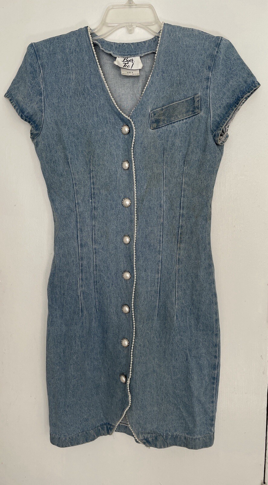 Vtg 1990 Women’s Denim Dress With Accented Pearls By Buyer Too! Size 5