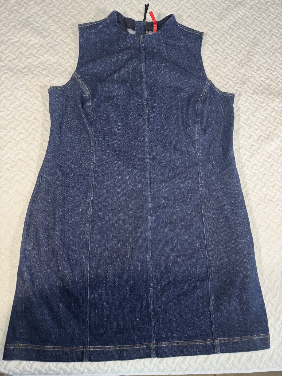 SPANX 1X Plus Size Denim Look Sleeveless Shaping Dress Blue Stretch Pockets EUC
