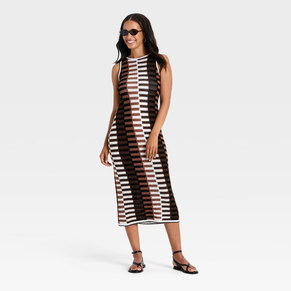 Women Maxi Sweater Dress – Universal Thread Brown Striped S