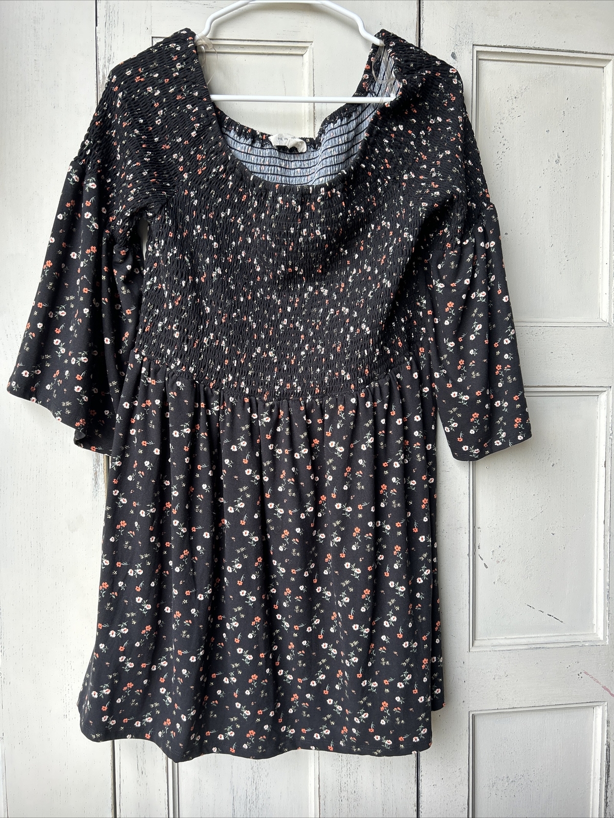 Pie in the Sky Black With Floral Short Sleeve Mini Sundress Size 2XL