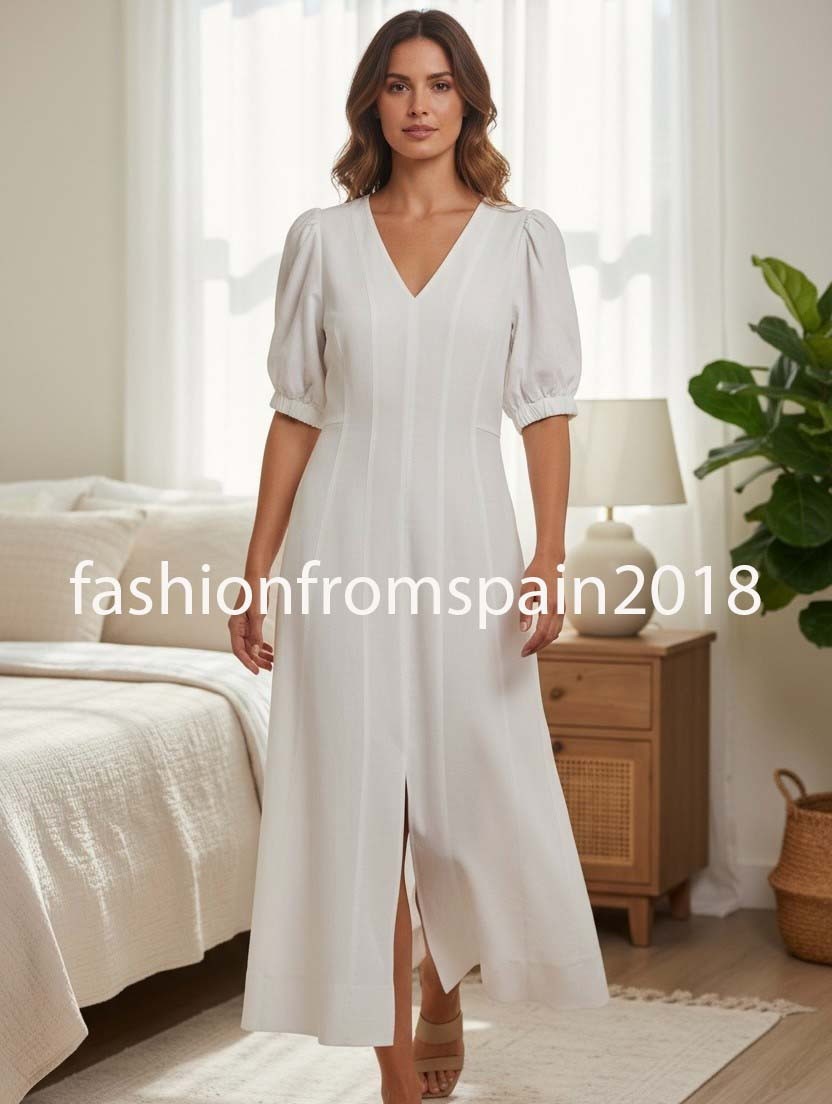 ZARA NEW WOMAN BALLOON SLEEVE MIDI DRESS OYSTER WHITE XS-XL 2201/957/251