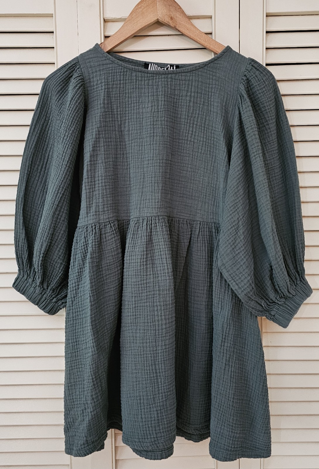 AUDREY 3+1 100% Cotton Babydoll Mini Dress Green Gauze S Small