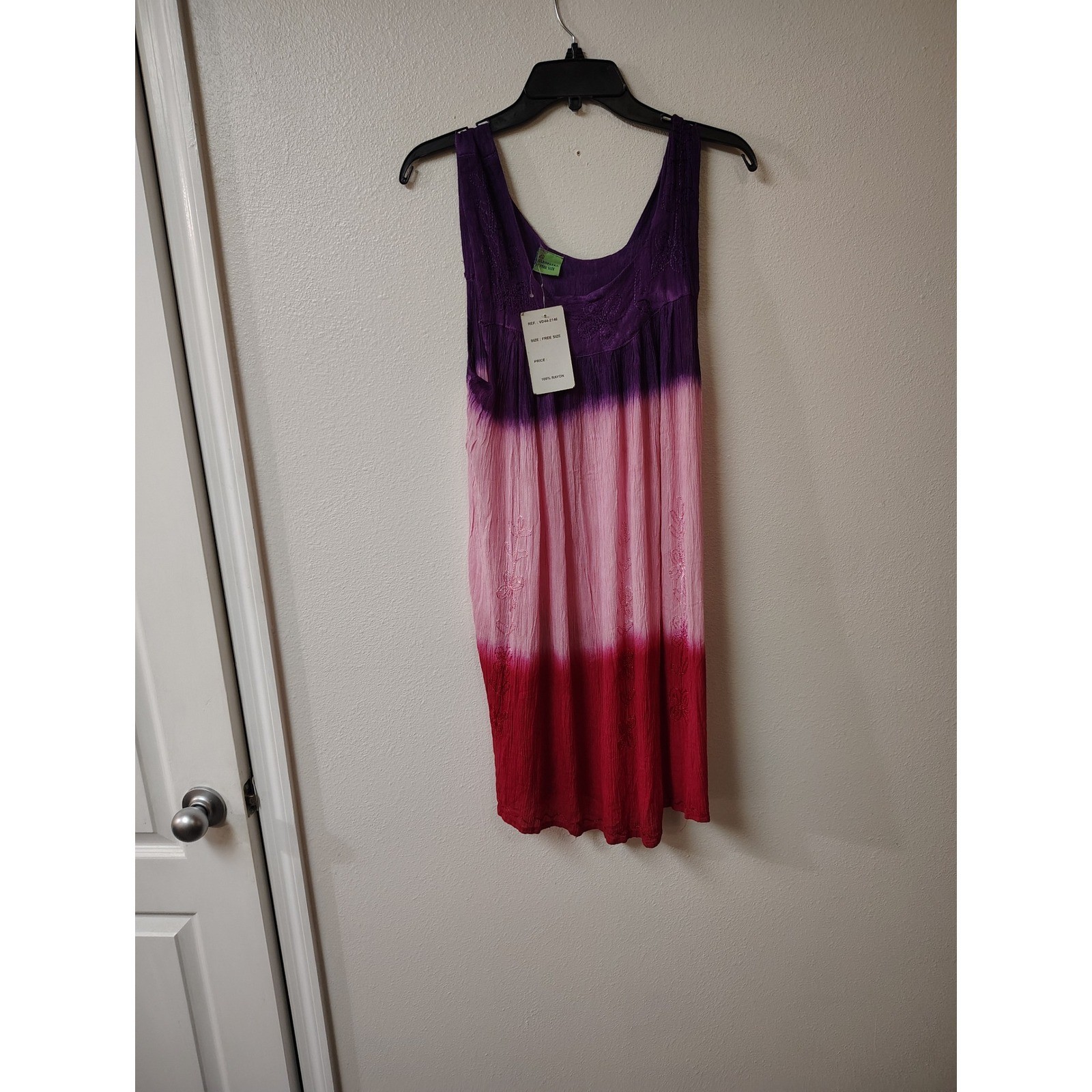 Cleopatra Resort Tie Dye Embroidered Rayon Mini Dress Pink Purple Red Free Size