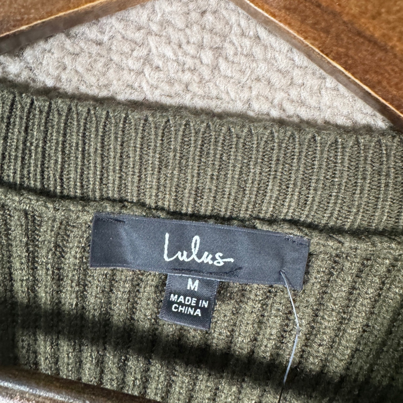 Lulus Sweater Dress Womens Medium Green Ribbed Long Sleeve Crew Neck Mini Fitted