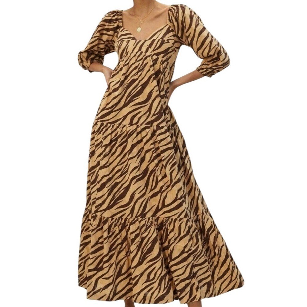Anthropologie Blossom Maxi Dress NWT Size XL Textured Brown Multi Animal Print