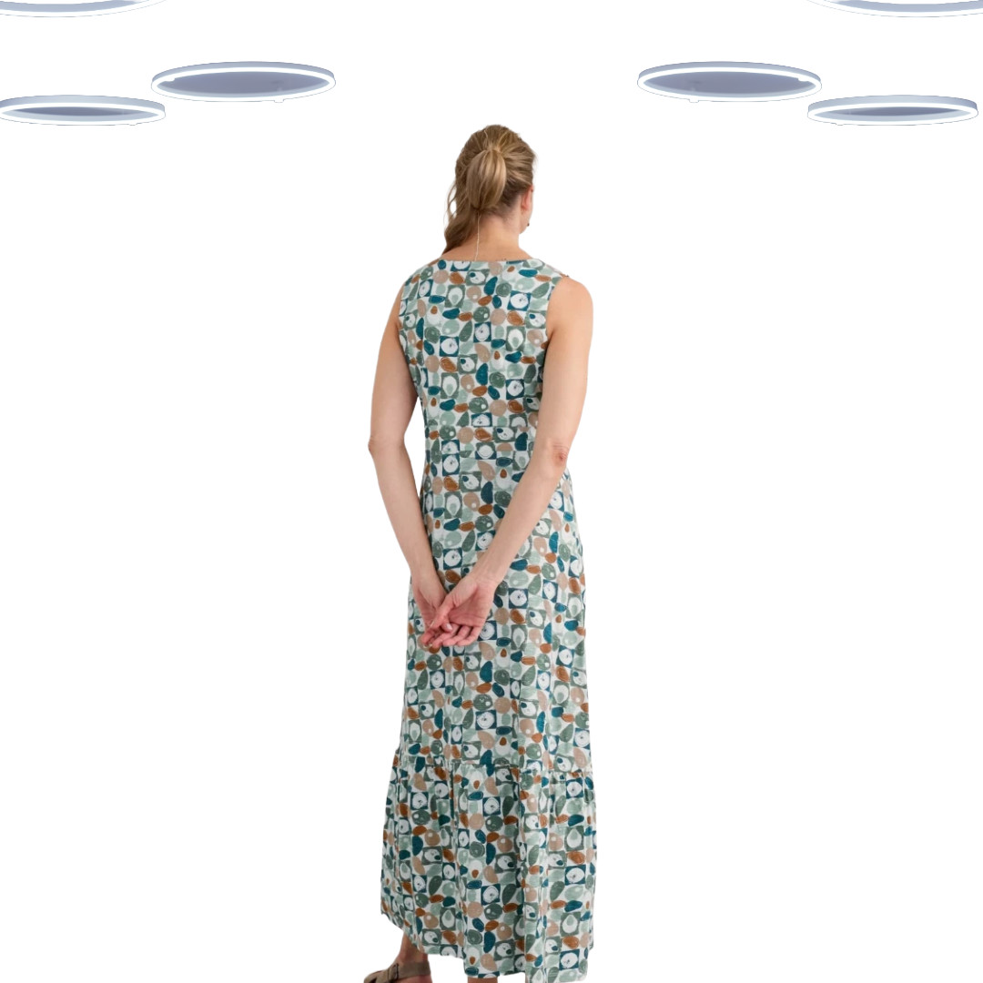 Ex Seasalt Women’s Midi Dress – Sleeveless Jersey Wrap Geo Pebble (Defect)