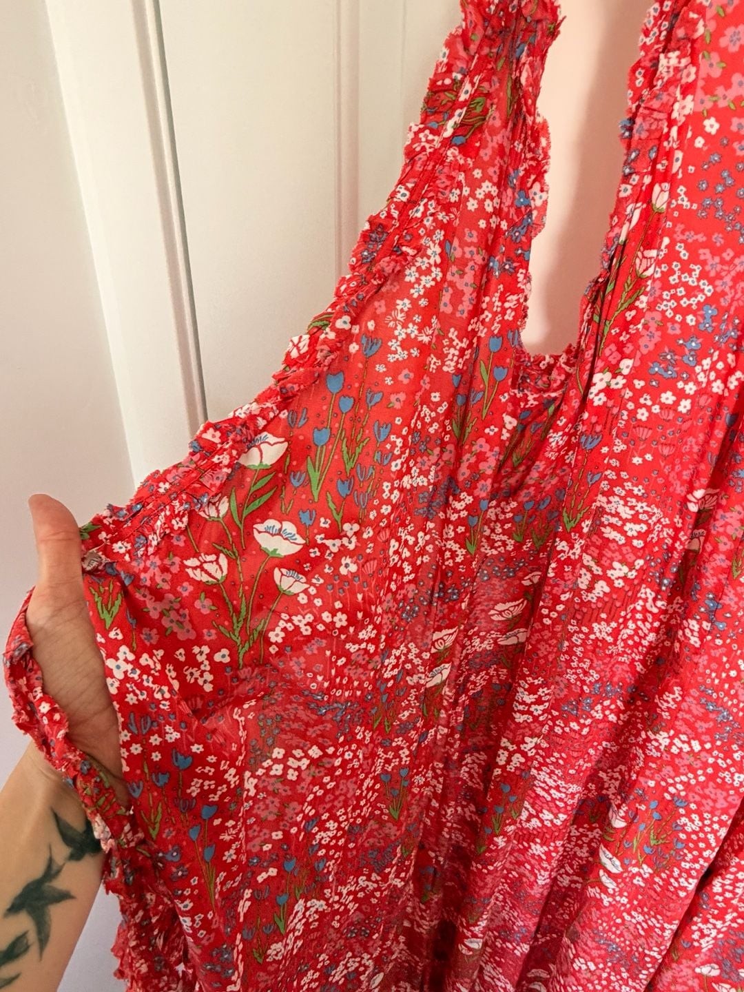 Poupette St Barth Floral Print Maxi Wrap Dress with Ruffle Trim