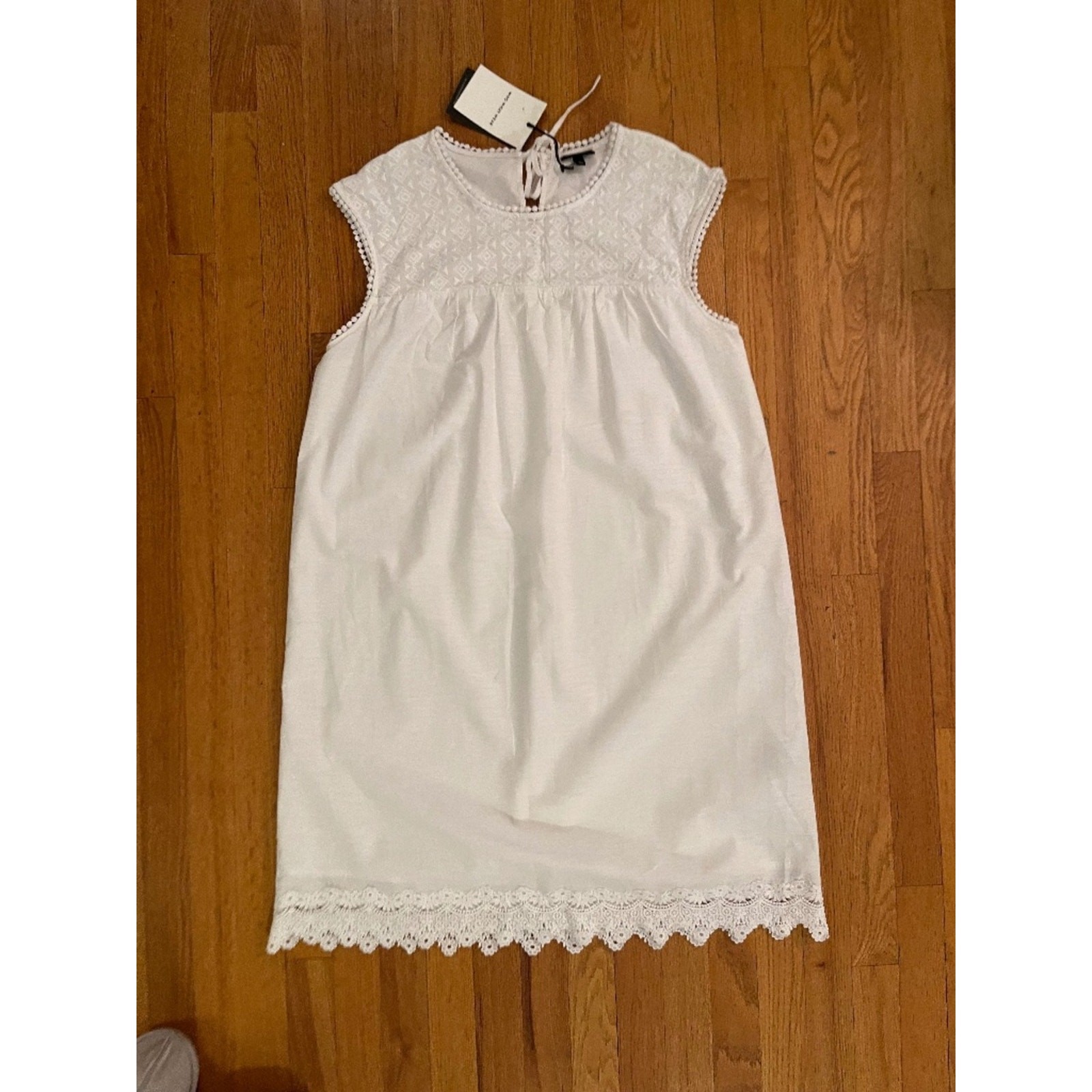 Who What Wear White Lace-Trimmed Cotton Shift Dress