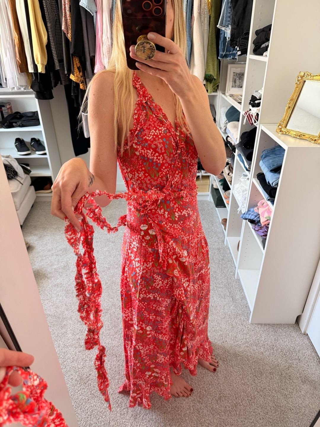 Poupette St Barth Floral Print Maxi Wrap Dress with Ruffle Trim