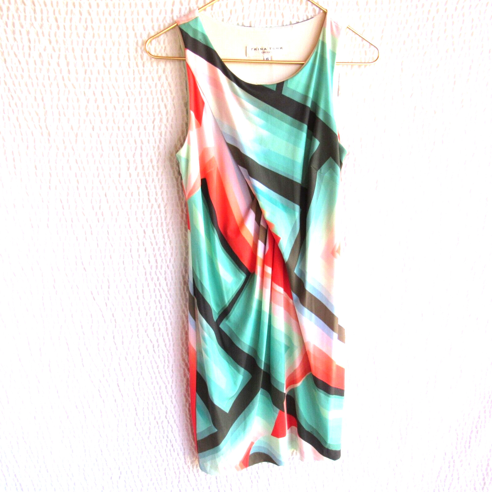 Trina Turk Dress Colorful Dress 6 Packable Ombe Graphic Pink Coral Green Tank