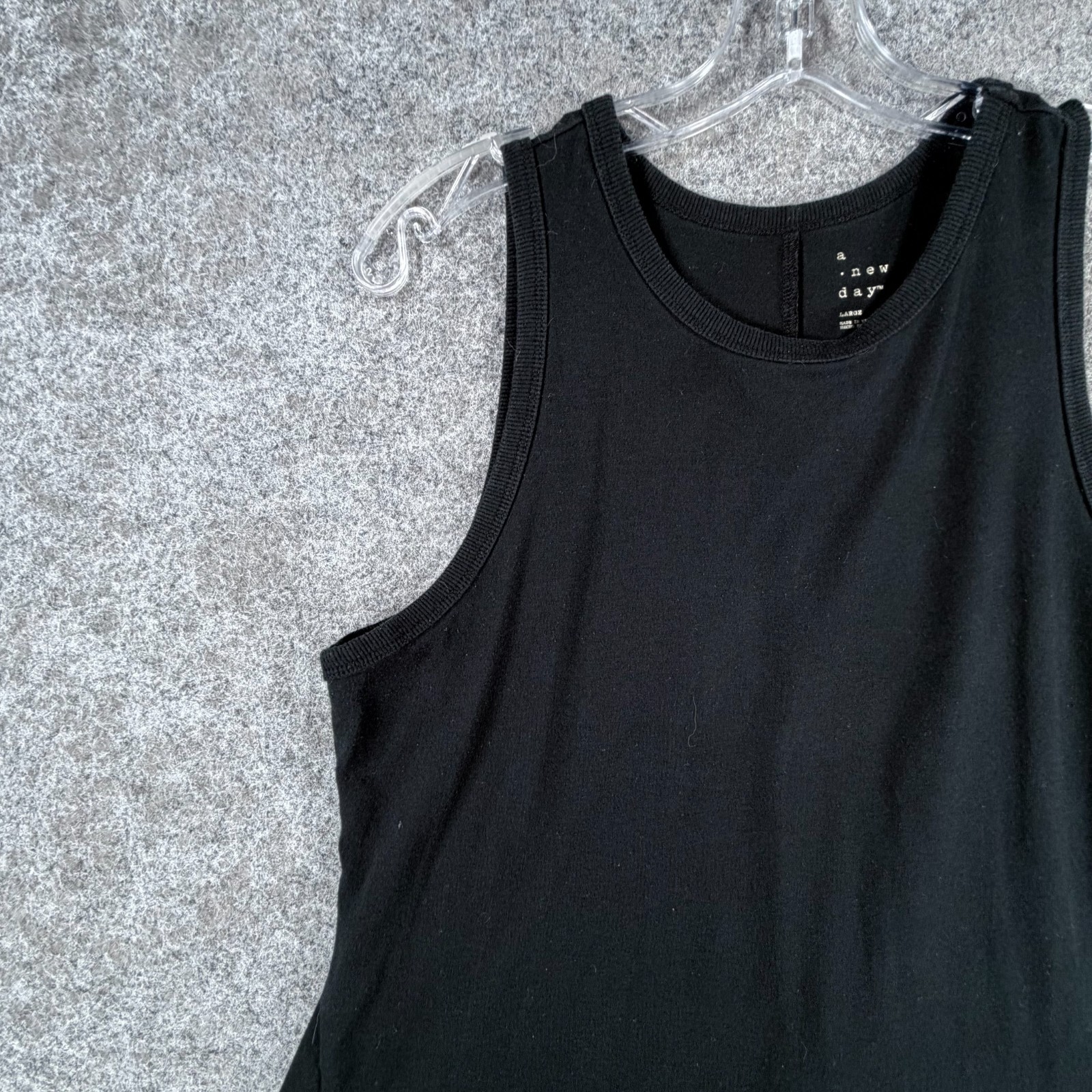 A New Day Fit & Flare Mini Tank Dress Womens L Black Stretch Scoop Neck Classic