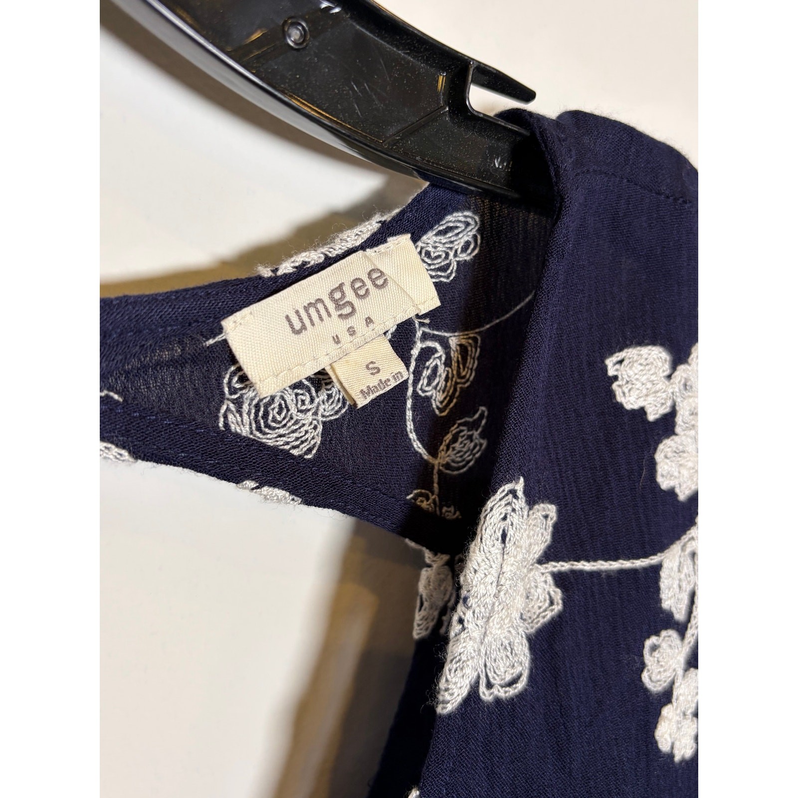 Umgee USA Dress Womens Small Navy Floral Embroidered Open Back Bell Sleeve Boho