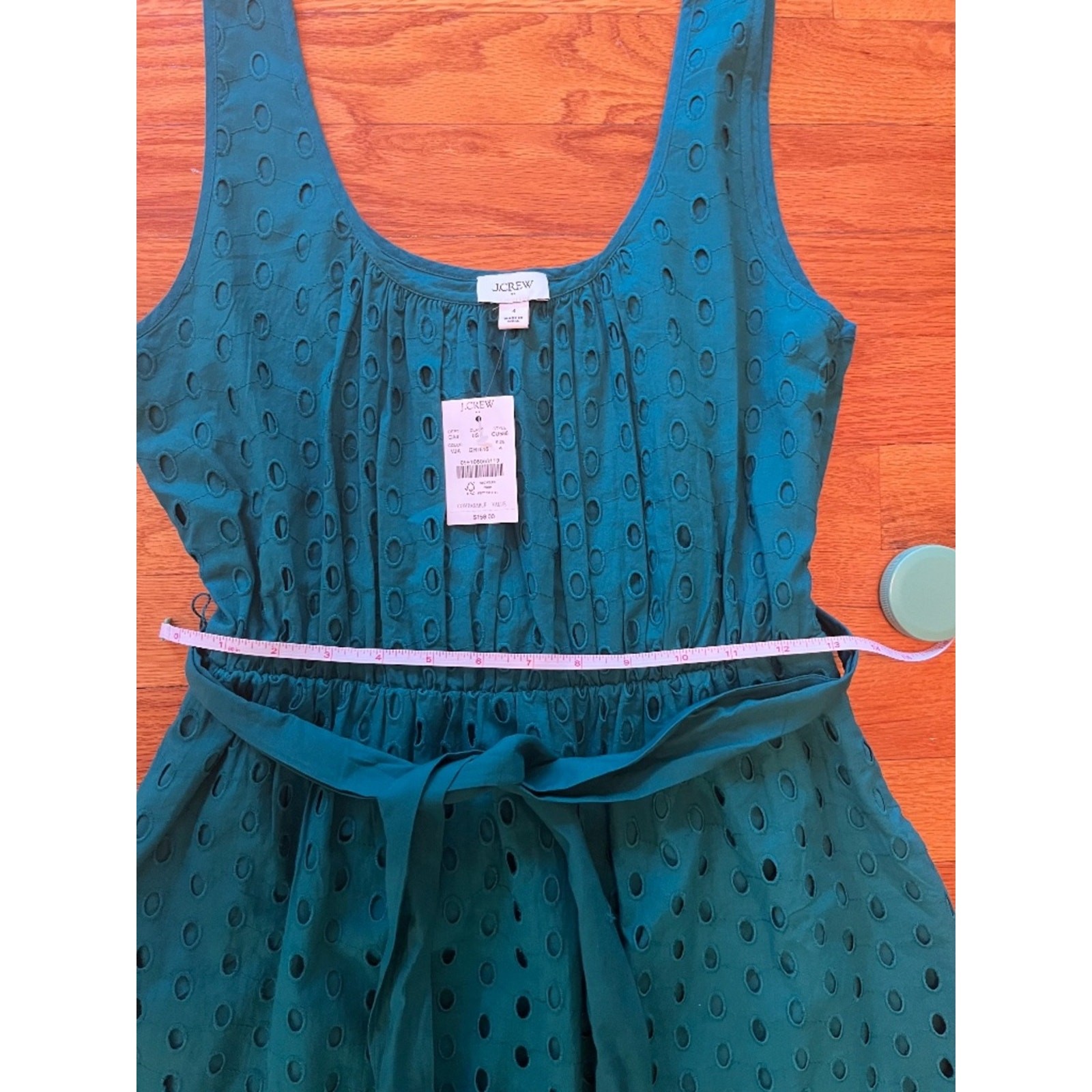 NWT JCrew Factory Belted Eyelet Midi Dress in a Beautiful Vivid Jade Color