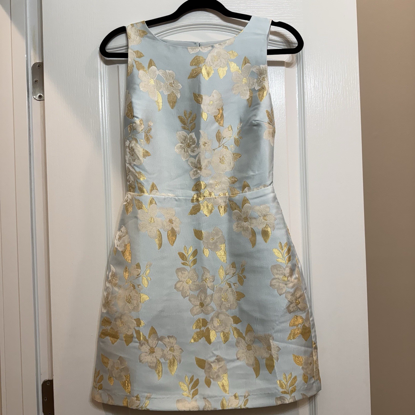 B.RIGHT Light Blue Gold Floral Jacquard Sleeveless Short Dress S JHD408049