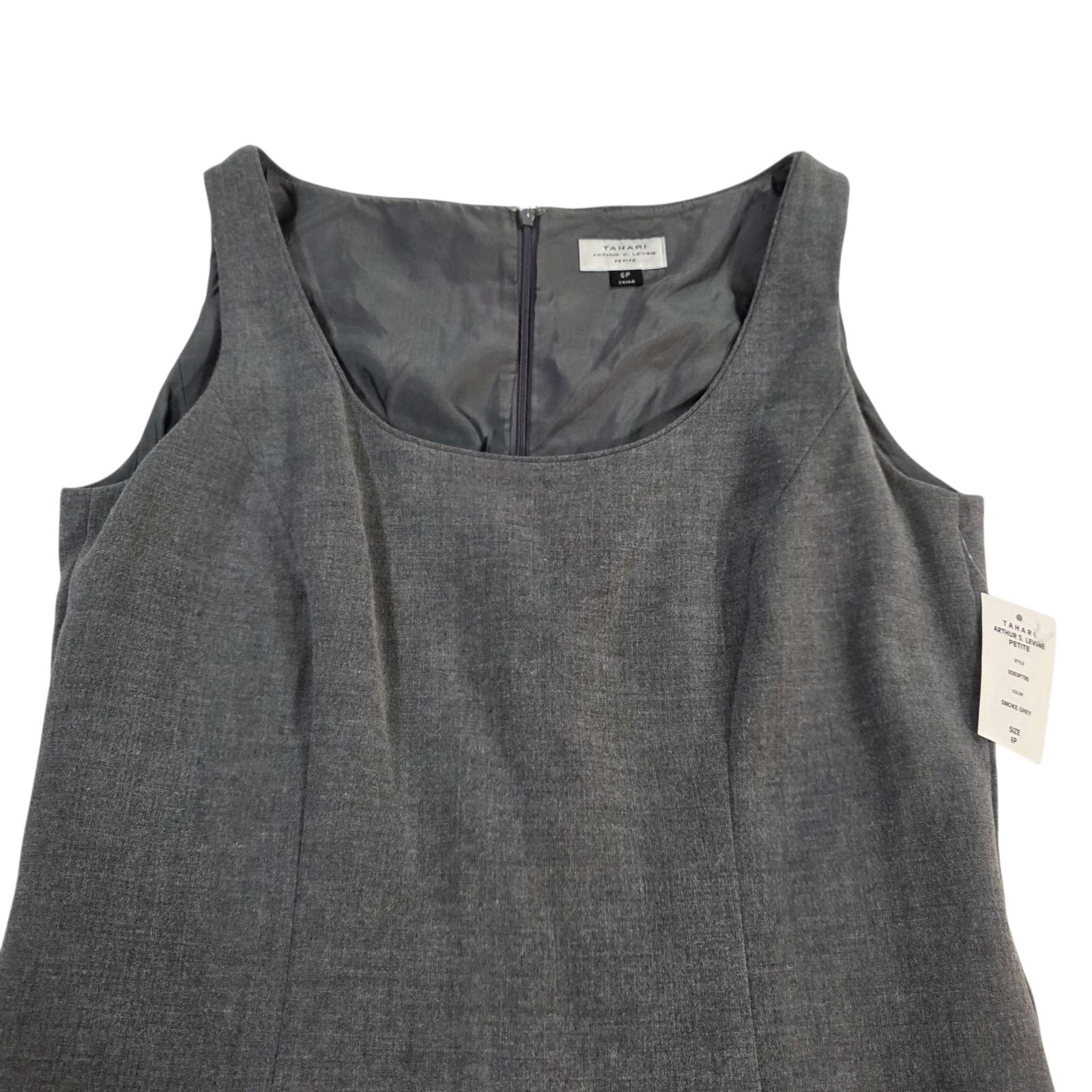 NWT Tahari Petite Sheath Dress Size 6P Gray Sleeveless Classic Workwear Party