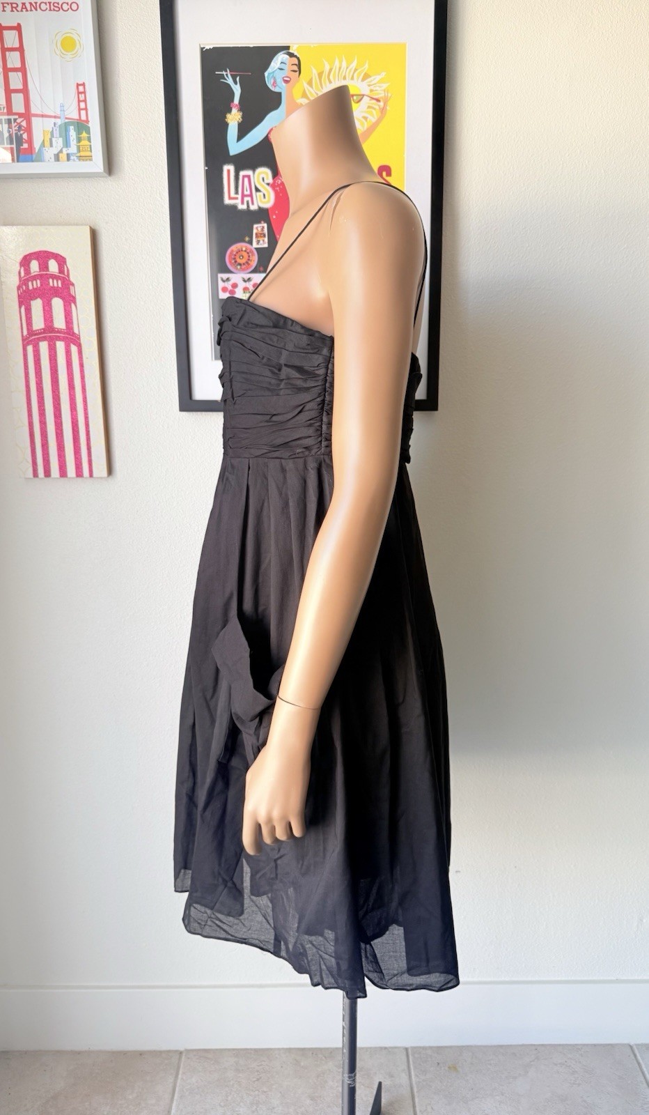 NWT Taylor Black Strapless Ruffle Bodice Dress with Pockets