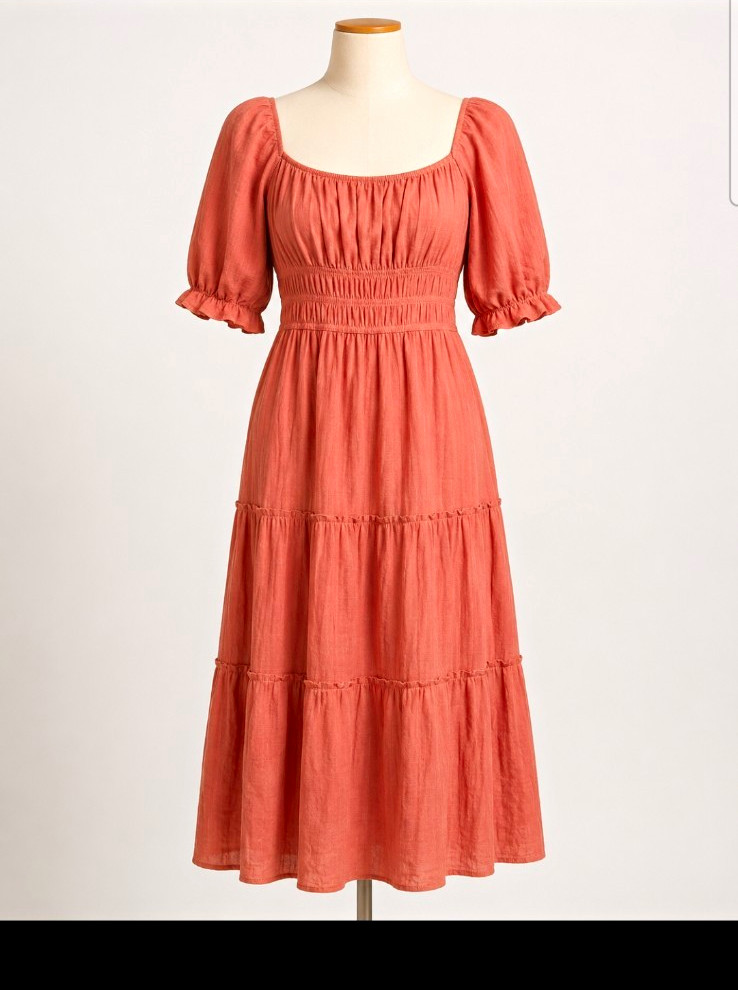 Trixxi Pink Smocked Square Neck Puff Sleeve Lined Midi A-Line Dress XL