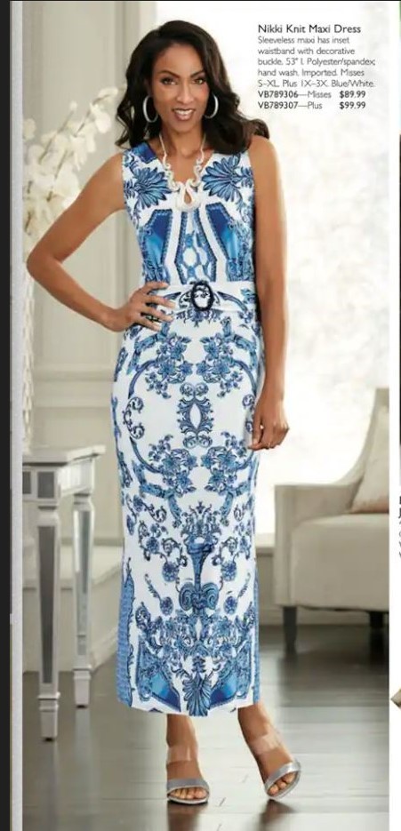 Sz XL Midnight Velvet White Blue Dinner Date Church Party Nikki Knit Maxi Dress