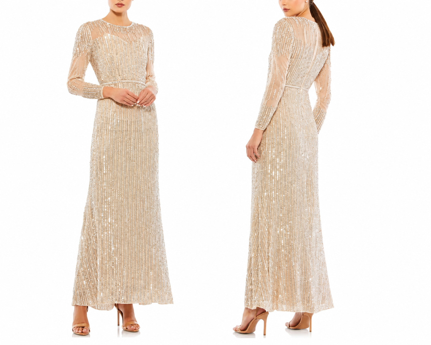 Mac Duggal 93629 Sequin Illusion High Neck Beaded Trumpet Gown Rose Gold Size 2