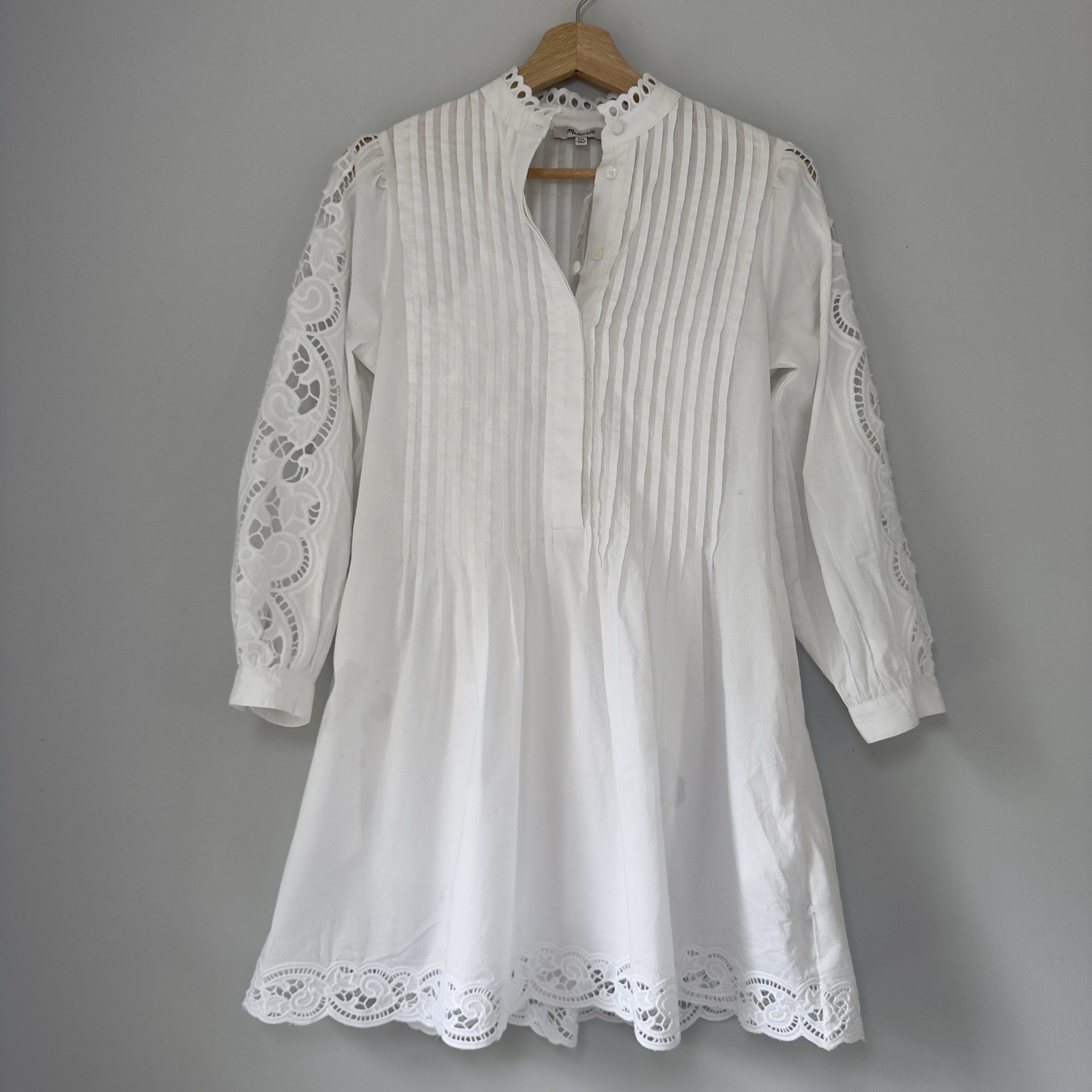 NWT Madewell Sz XXS Pintucked Eyelet Mini Dress White Embroidery Cotton NU568
