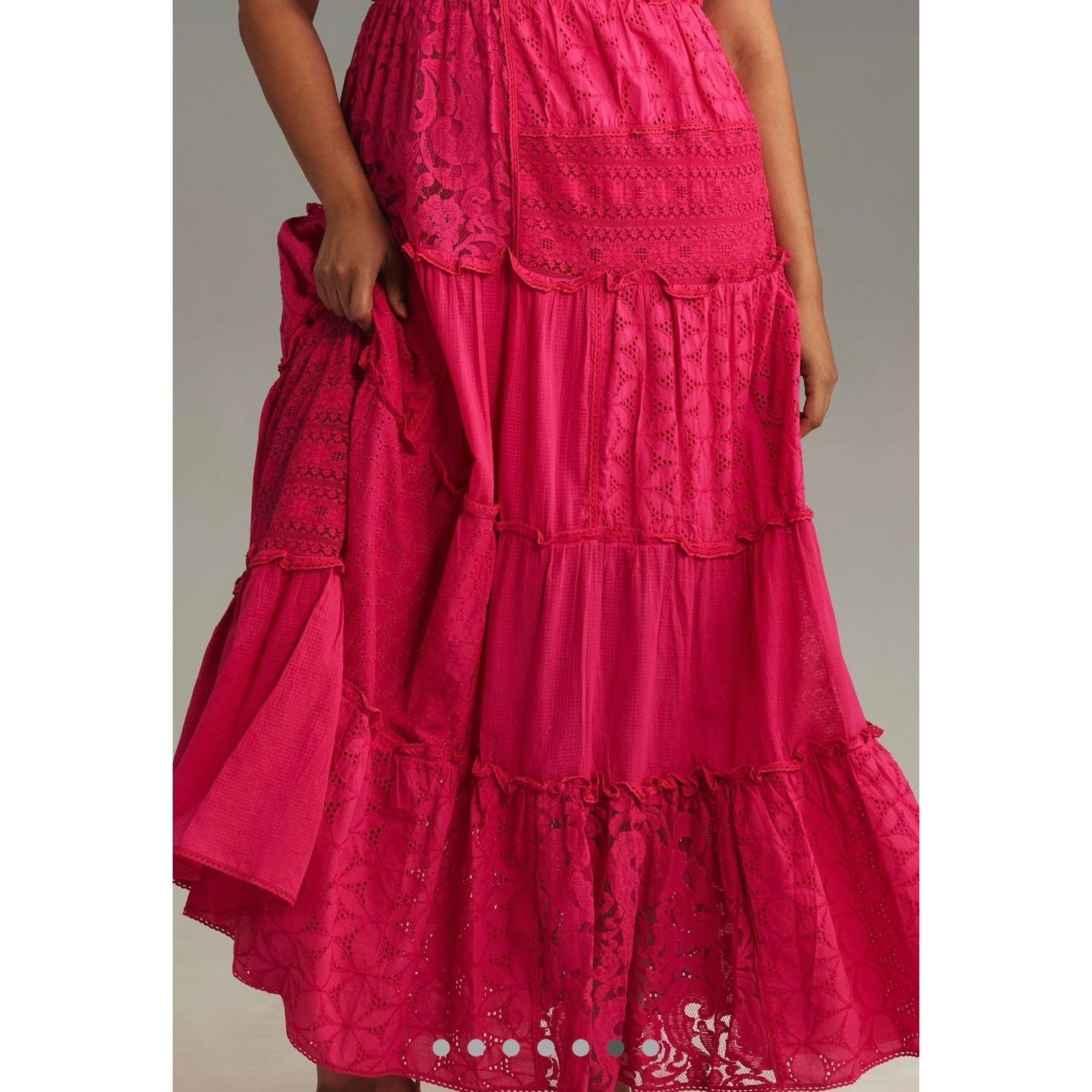 NWT❤️Anthro Bhanuni by Jyoti Sleeveless Patchwork Lace Tiered Midi Dress szS