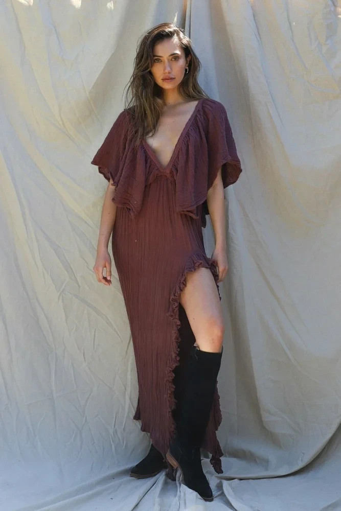 Hand Dyed Cotton Crepe Maxi Dress – Plain Boho Dress, Lightweight Summer Outfit