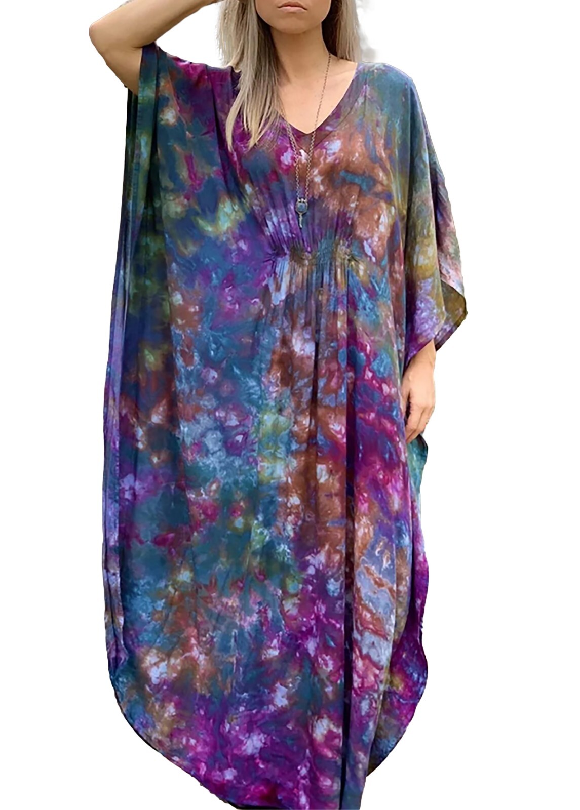 Colorful Tie dye dress| Boho Reyon Caftan | Soft woven rayon |