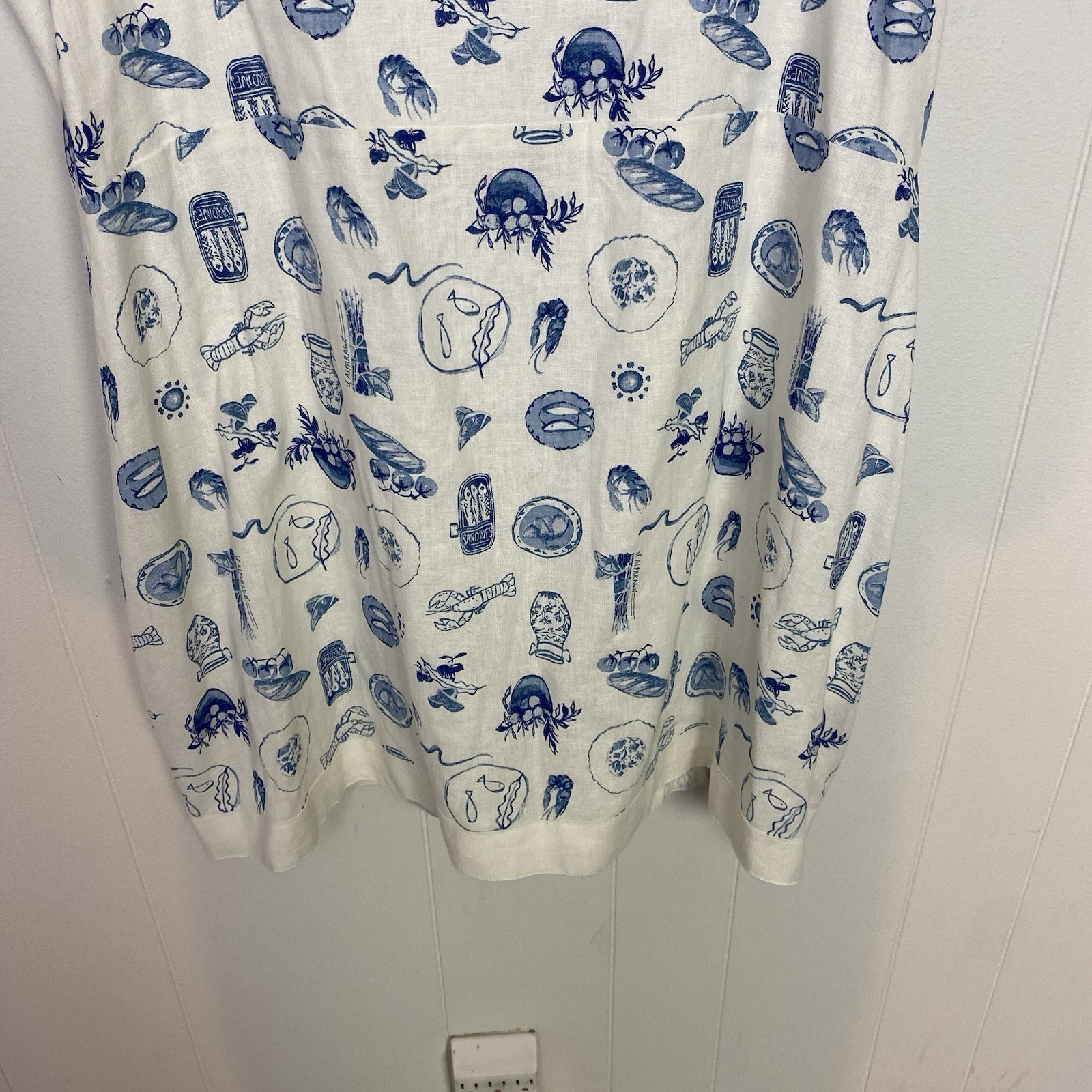 Abercrombie & Fitch Linen cotton Wide Strap Printed Mini Dress XXLp white blue