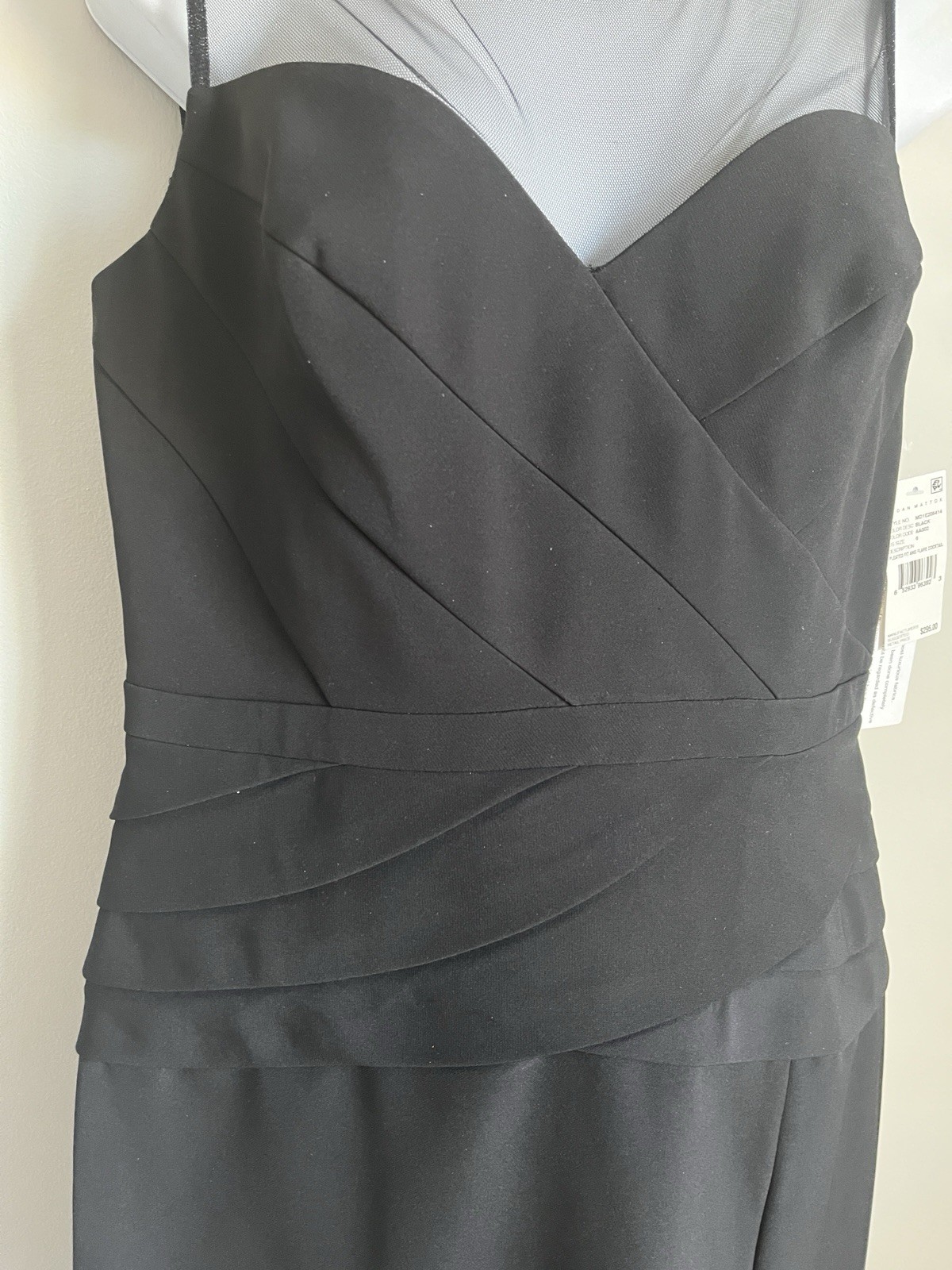 New Aidan Mattox Women’s Black Illusion Pleated Fit Flare Cocktail Dress Sz. 6