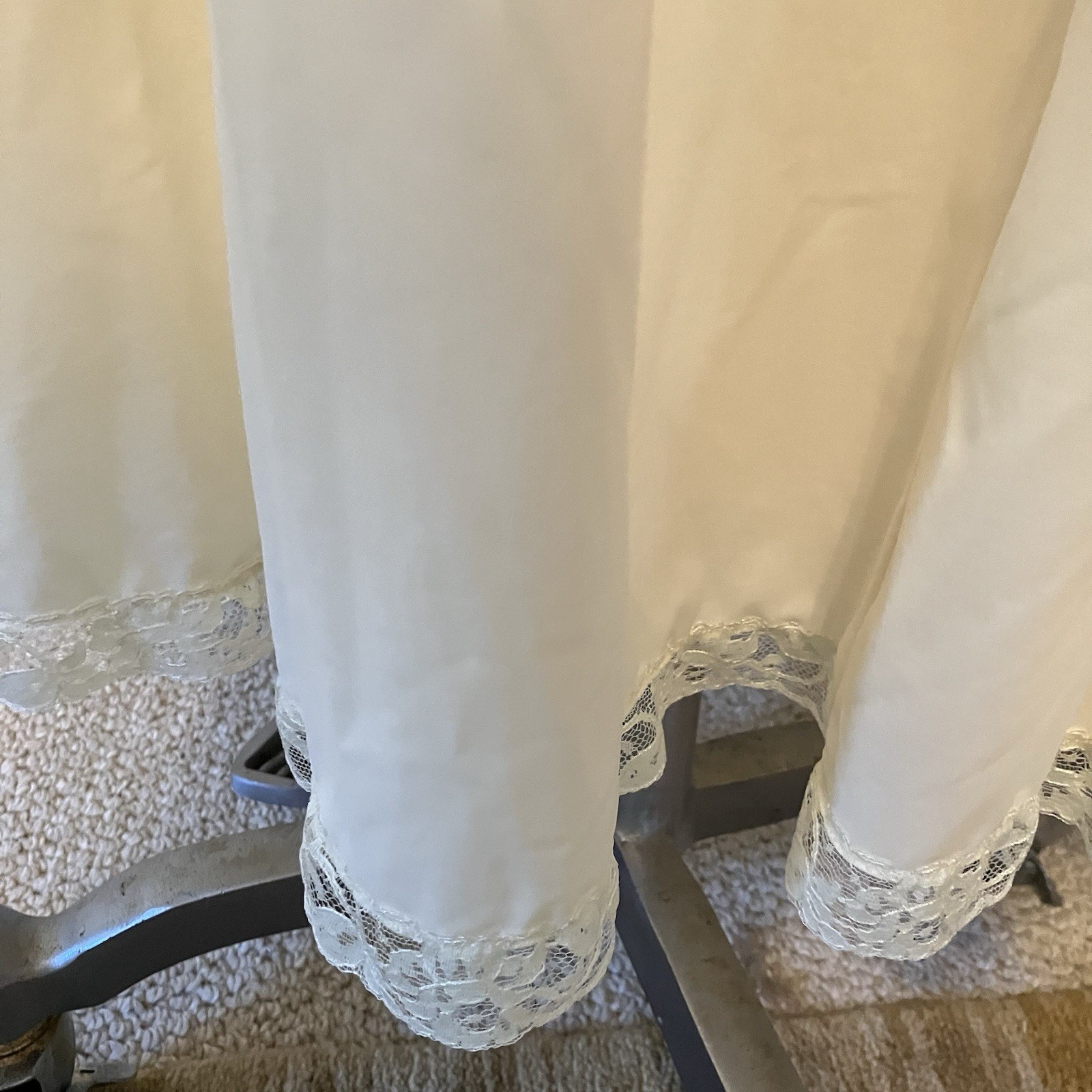 VTG Nylon Slip Dress Lace Basque Waist Chemise Maxi Coquette Ivory Regency Sz 32