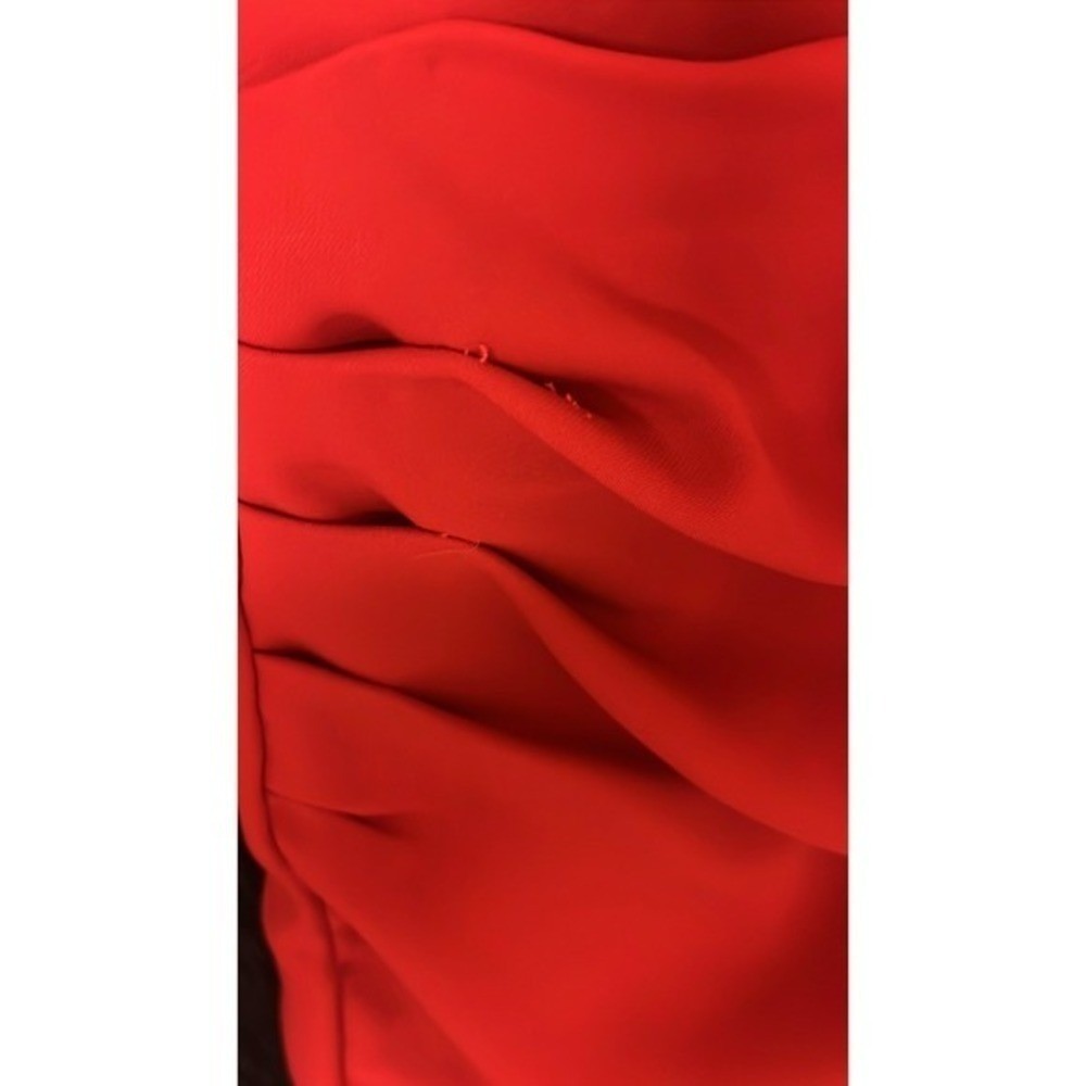 Carmen Marc Valvo Infusion Red One Shoulder Ruffle Sheath Cocktail Dress 2
