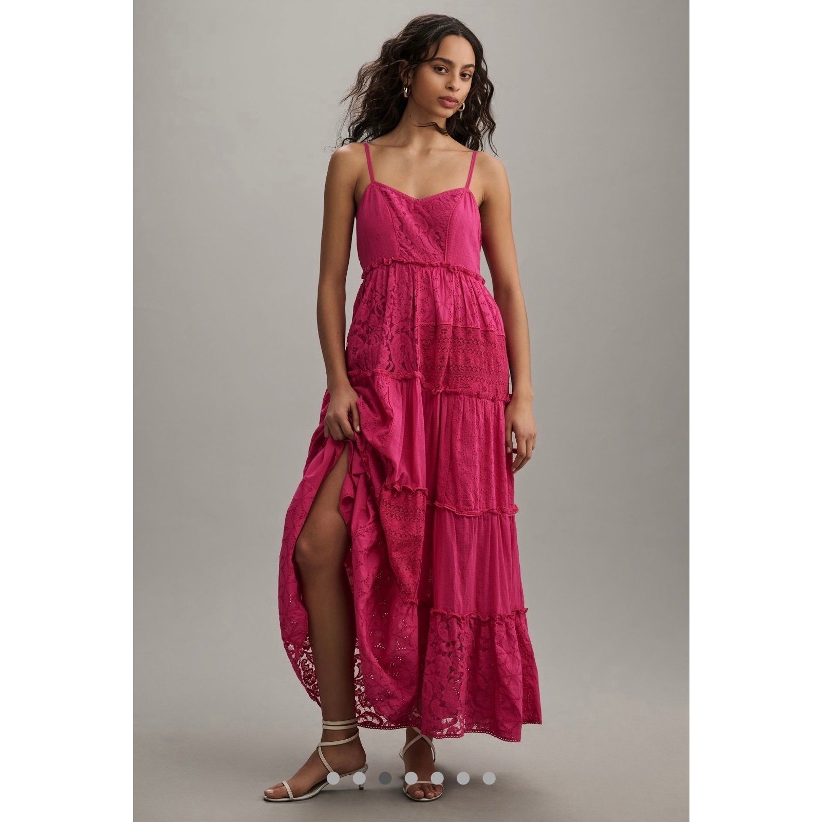 NWT❤️Anthro Bhanuni by Jyoti Sleeveless Patchwork Lace Tiered Midi Dress szS