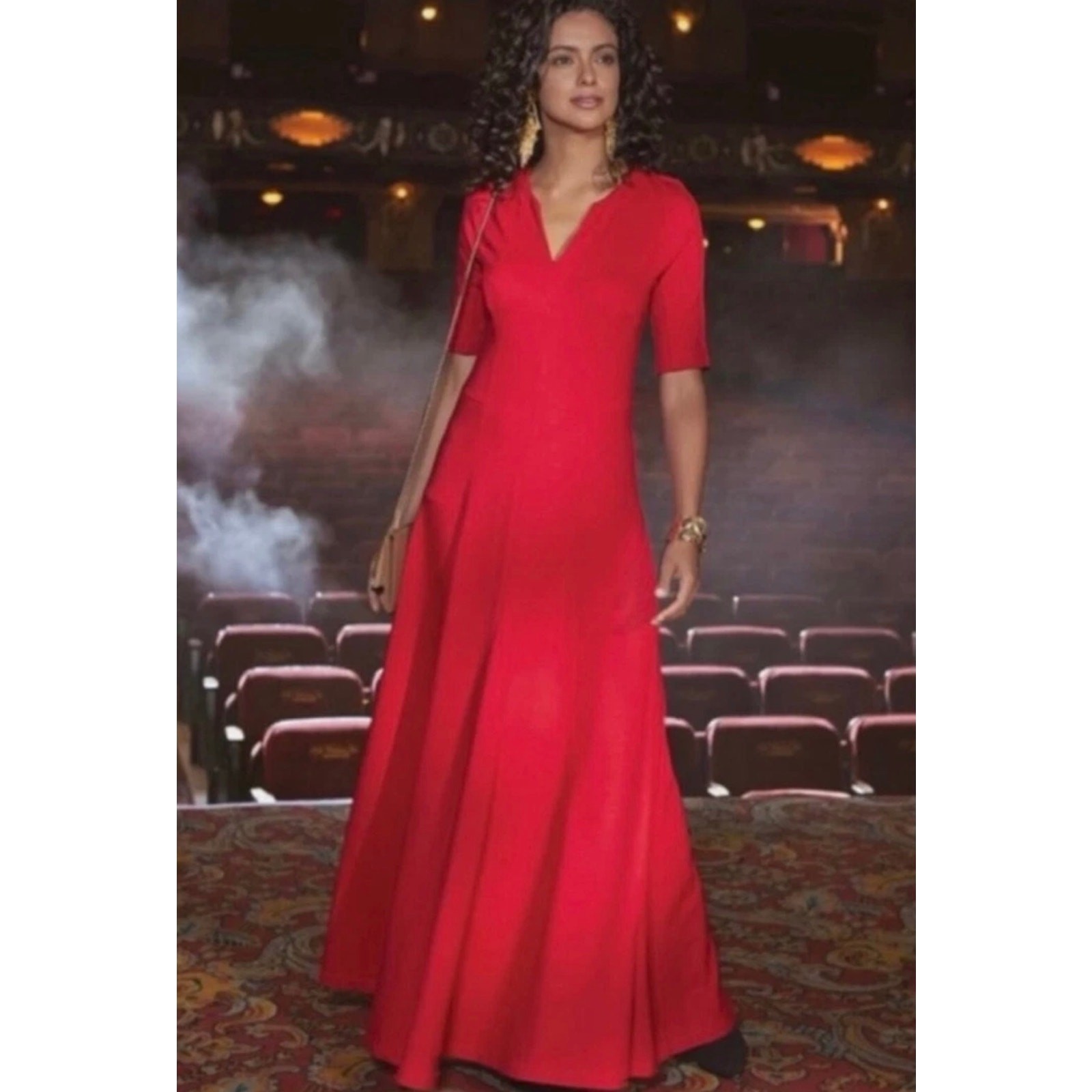 Soft Surroundings 14T Tall Scarletta Maxi Dress Red Ponte Hourglass Stretch