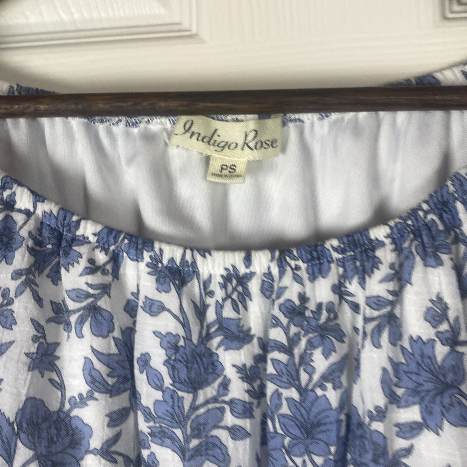 Indigo Rose, Petite Small, Blue Floral Puff Sleeve Crinkle Dress Lined Midi Boho